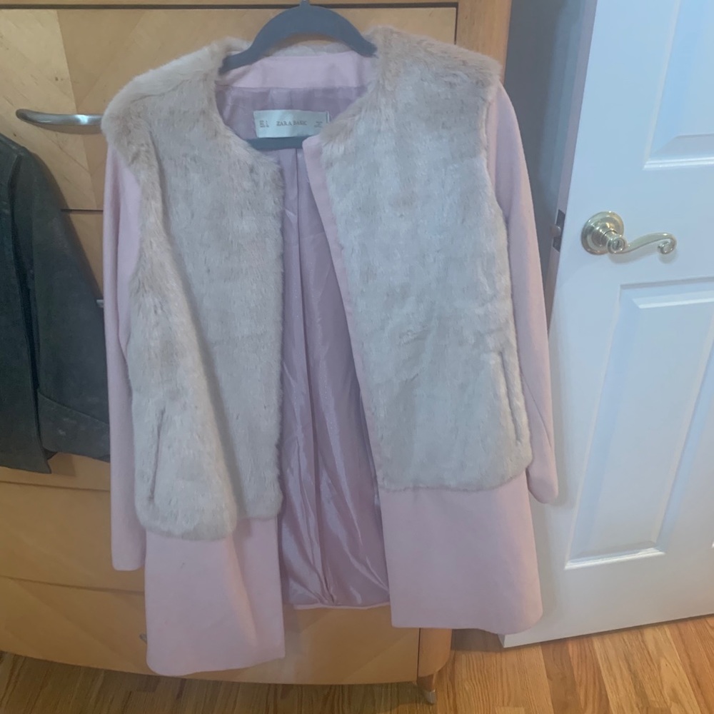 Pink fur/ peacoat. Zara. Size large